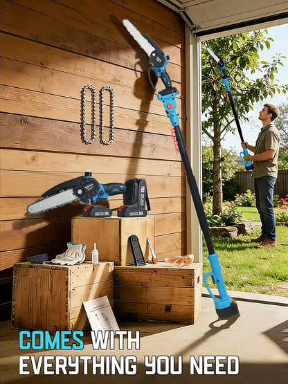 4-in-1 Cordless Pole Saw and Pruning Shears, 8ft Pole, 2 Batteries