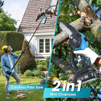 4-in-1 Cordless Pole Saw and Pruning Shears, 8ft Pole, 2 Batteries