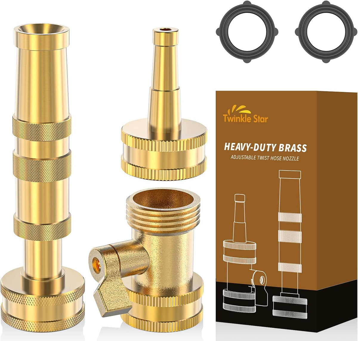 Brass Heavy Duty Adjustable Twist Hose Nozzle Set