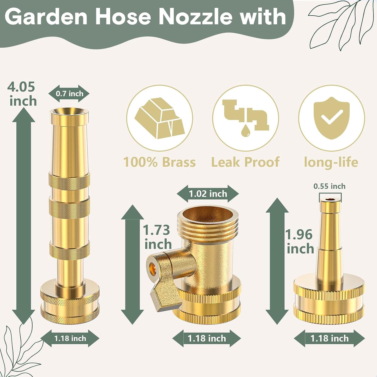 Brass Heavy Duty Adjustable Twist Hose Nozzle Set
