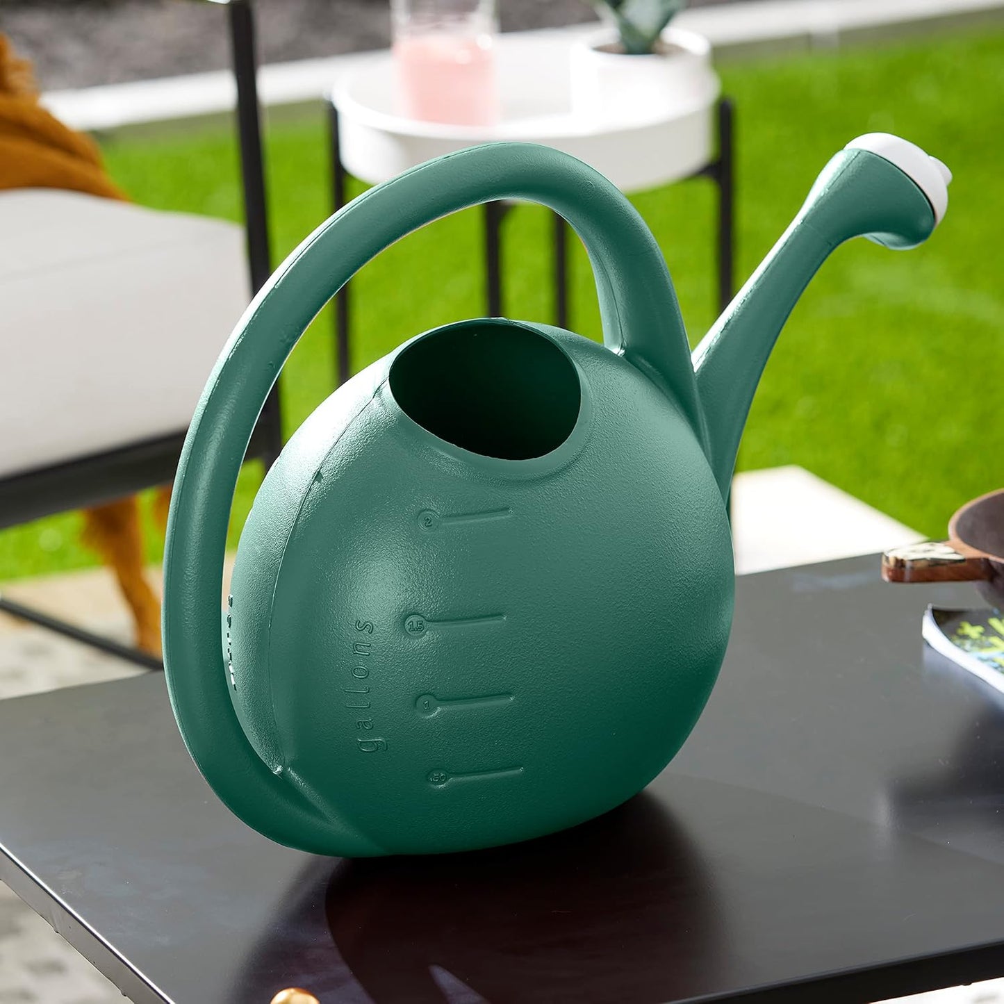 2-Gallon Premium Plastic Rosette Watering Can - 11"x21"x13.75" in Evergreen Color