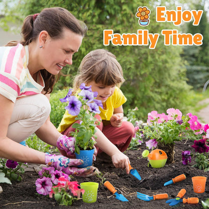 Kids Gardening Set, Garden Tool Set for Kids, Gardening Tools Kit with Shovel, Fork, Spade, Scissors, Flower Pot, Watering Can and Storage Box, Summer Outdoor Toys for Toddlers Boys Girls Gift