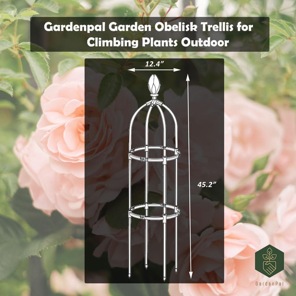 Garden Obelisk Trellis, Tomato Cage and Plant Support for Climbing Plants, Potted Tall Plant Stakes for Vine Vegetable Flower Support Outdoor Indoor - 1 Pack