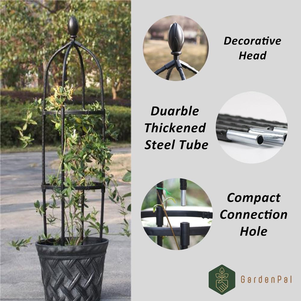 Garden Obelisk Trellis, Tomato Cage and Plant Support for Climbing Plants, Potted Tall Plant Stakes for Vine Vegetable Flower Support Outdoor Indoor - 1 Pack