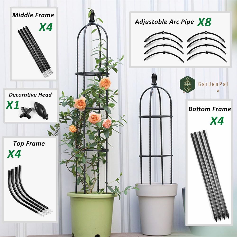Garden Obelisk Trellis, Tomato Cage and Plant Support for Climbing Plants, Potted Tall Plant Stakes for Vine Vegetable Flower Support Outdoor Indoor - 1 Pack