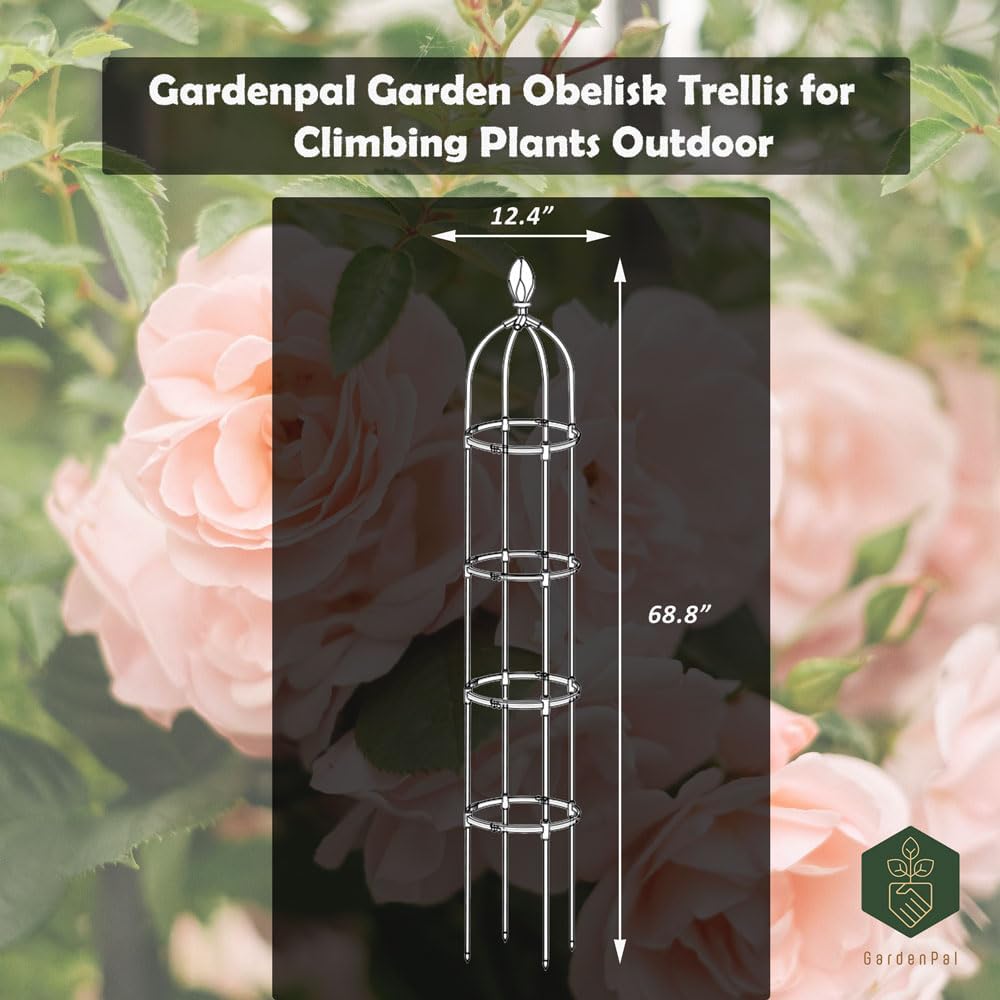 Garden Obelisk Trellis, Tomato Cage and Plant Support for Climbing Plants, Potted Tall Plant Stakes for Vine Vegetable Flower Support Outdoor Indoor - 1 Pack