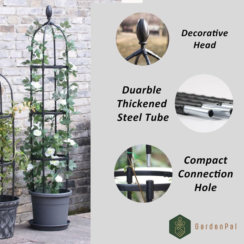 Garden Obelisk Trellis, Tomato Cage and Plant Support for Climbing Plants, Potted Tall Plant Stakes for Vine Vegetable Flower Support Outdoor Indoor - 1 Pack