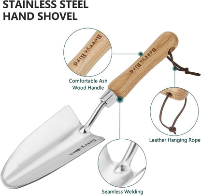 Stainless Steel Trowel, Garden Small Flower Hand Shovel, Potting Soils Scoop with Wood Handle, Gardening Bonsai Tools for Transplanting Digging Weeding Planting
