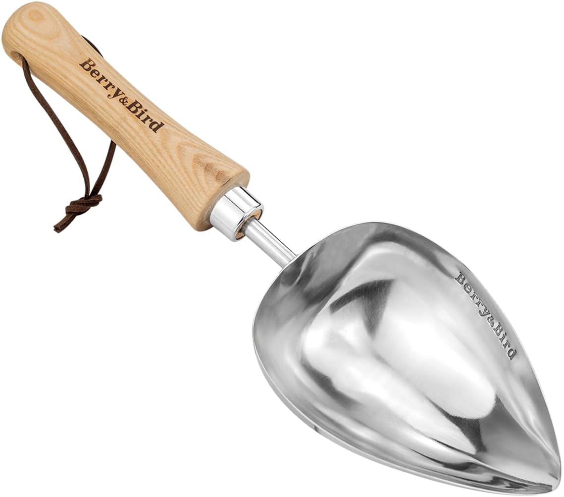 Stainless Steel Trowel, Garden Small Flower Hand Shovel, Potting Soils Scoop with Wood Handle, Gardening Bonsai Tools for Transplanting Digging Weeding Planting