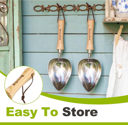 Stainless Steel Trowel, Garden Small Flower Hand Shovel, Potting Soils Scoop with Wood Handle, Gardening Bonsai Tools for Transplanting Digging Weeding Planting