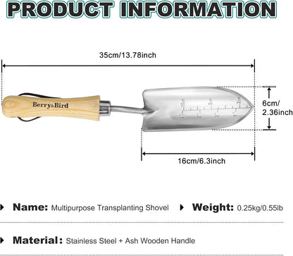 Stainless Steel Trowel, Garden Small Flower Hand Shovel, Potting Soils Scoop with Wood Handle, Gardening Bonsai Tools for Transplanting Digging Weeding Planting