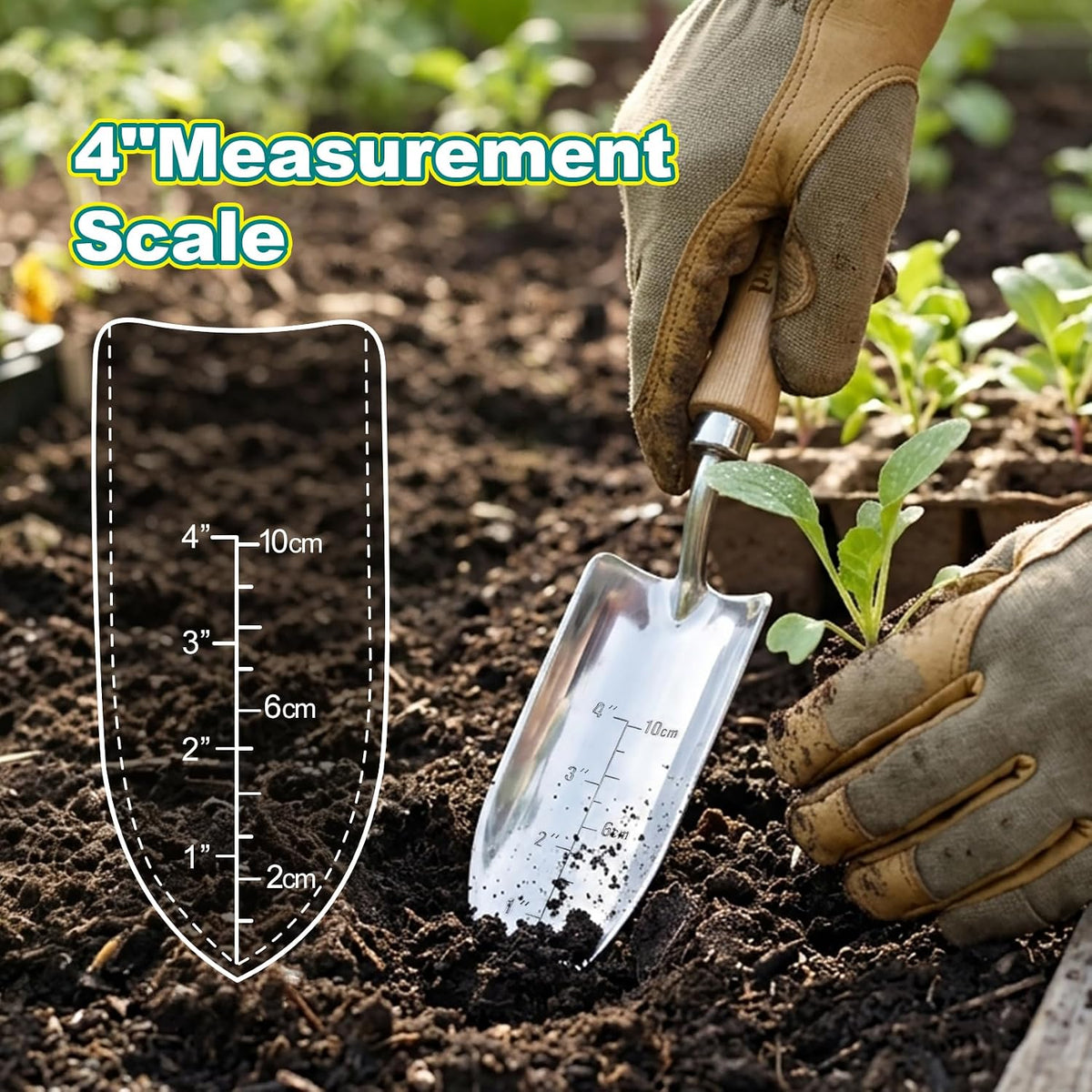 Stainless Steel Trowel, Garden Small Flower Hand Shovel, Potting Soils Scoop with Wood Handle, Gardening Bonsai Tools for Transplanting Digging Weeding Planting