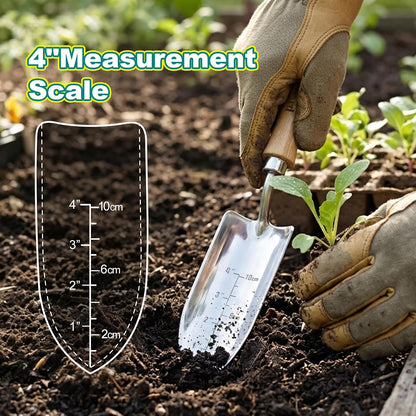 Stainless Steel Trowel, Garden Small Flower Hand Shovel, Potting Soils Scoop with Wood Handle, Gardening Bonsai Tools for Transplanting Digging Weeding Planting