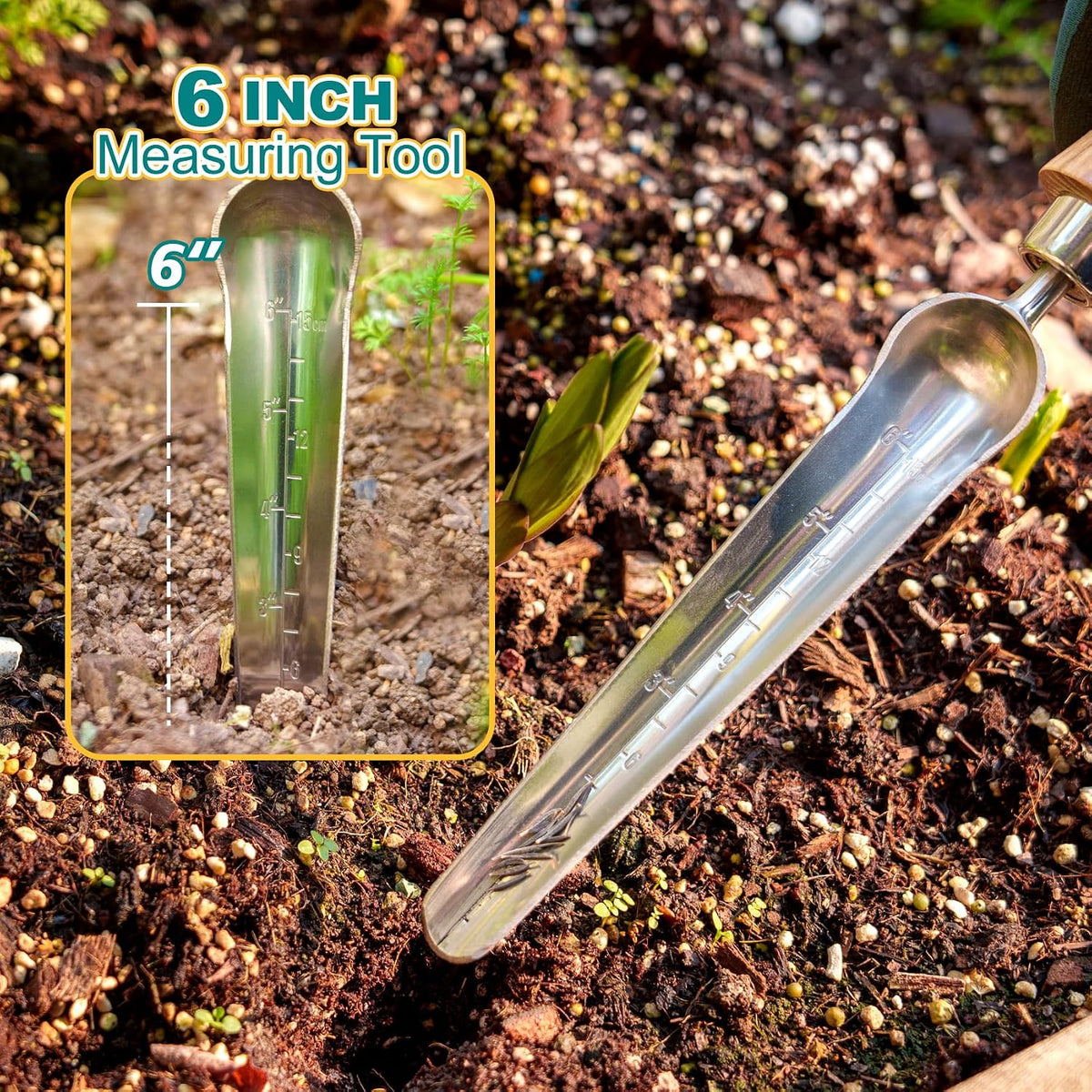 Stainless Steel Trowel, Garden Small Flower Hand Shovel, Potting Soils Scoop with Wood Handle, Gardening Bonsai Tools for Transplanting Digging Weeding Planting