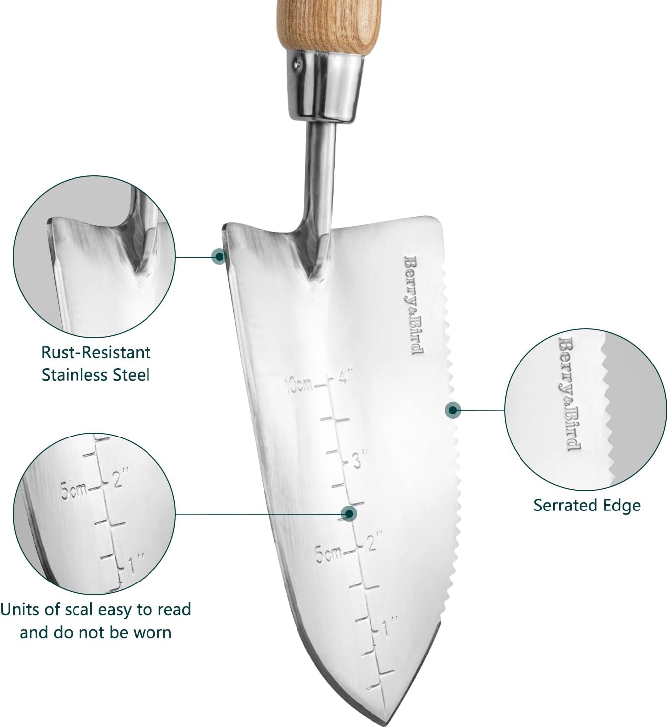 Stainless Steel Trowel, Garden Small Flower Hand Shovel, Potting Soils Scoop with Wood Handle, Gardening Bonsai Tools for Transplanting Digging Weeding Planting