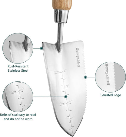Stainless Steel Trowel, Garden Small Flower Hand Shovel, Potting Soils Scoop with Wood Handle, Gardening Bonsai Tools for Transplanting Digging Weeding Planting