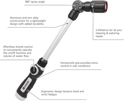 96618 Metal Thumb-Control 7-Pattern 33 in. Watering Wand | Heavy-Duty Water Sprayer for Hanging Plants, Gardens & Lawn Care, Quick Connect Set Bundle