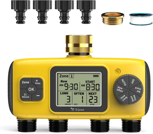 4 Zone Water Timer for Garden Hose, 4 Outlets Sprinkler Timer Kit