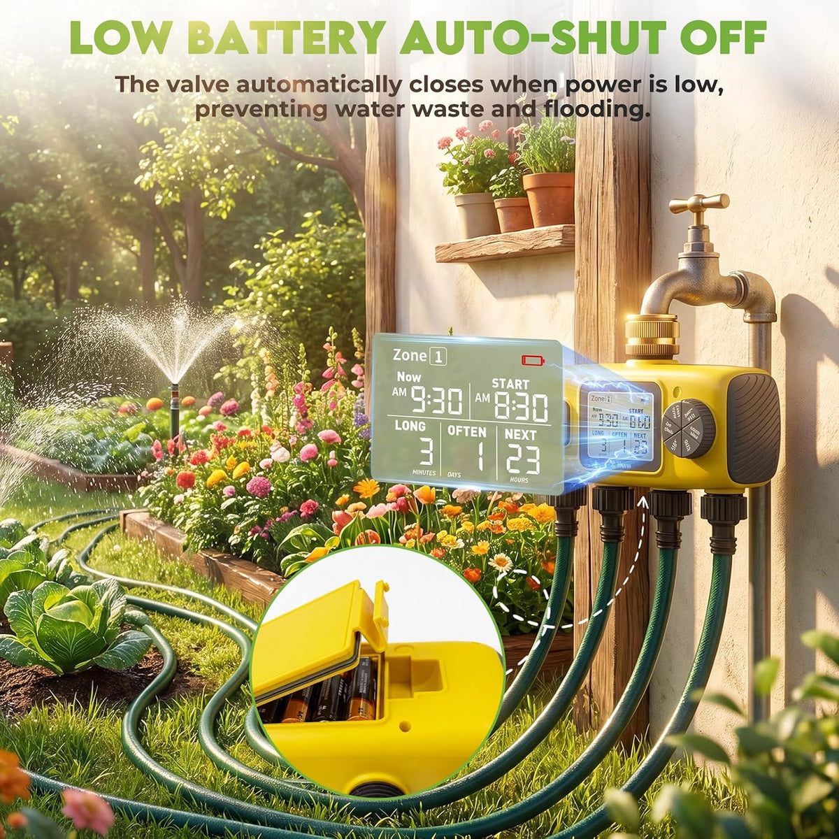 4 Zone Water Timer for Garden Hose, 4 Outlets Sprinkler Timer Kit