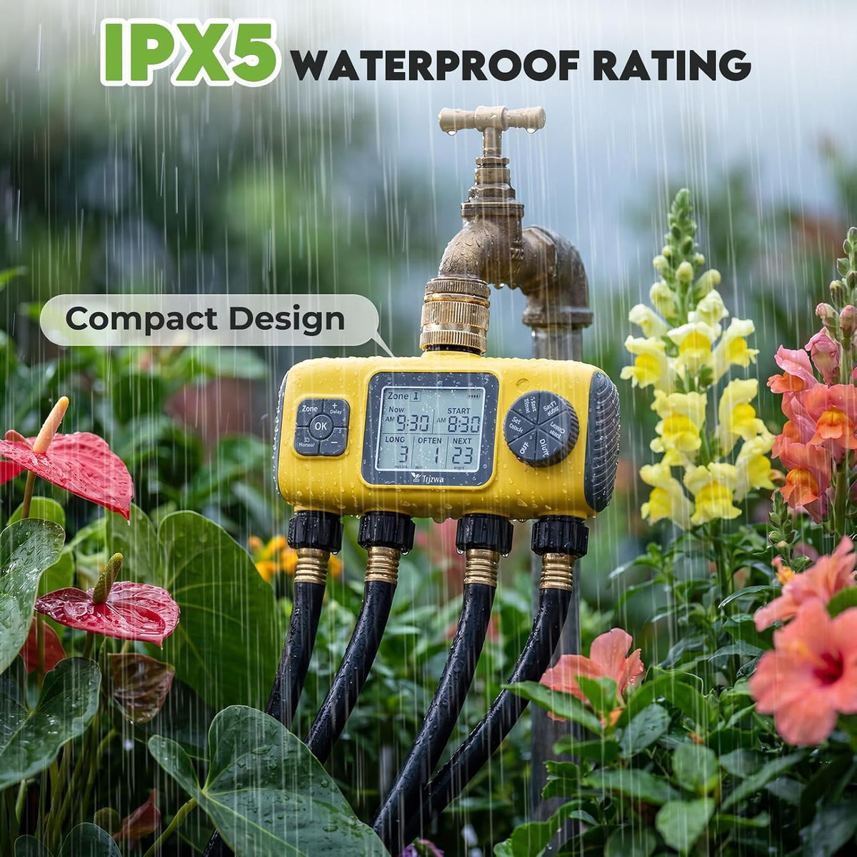 4 Zone Water Timer for Garden Hose, 4 Outlets Sprinkler Timer Kit