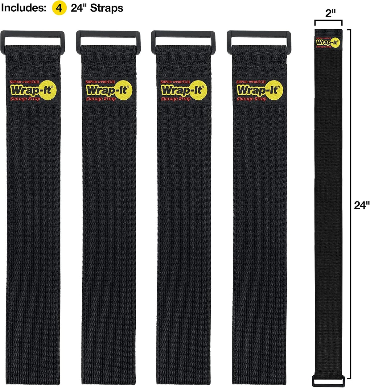 Super-Stretch Straps - 24" (4 Pack) Black