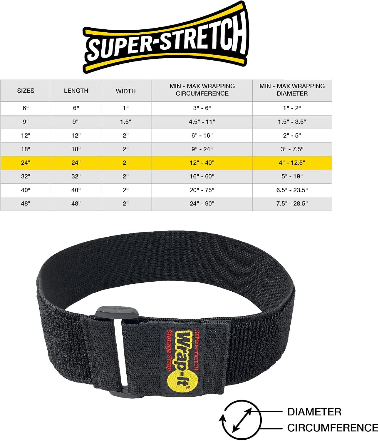 Super-Stretch Straps - 24" (4 Pack) Black