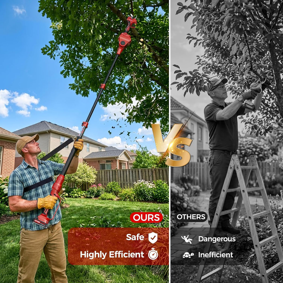 2-in-1 Electric Pruning Shears Cordless with Pole, 2.1" Cutting Diameter Pole Pruning Shears, Brushless Motor, Extra Blade, 2 * 2Ah Batteries, 2 Modes Adjustable Pruning Shears for Tree Flower