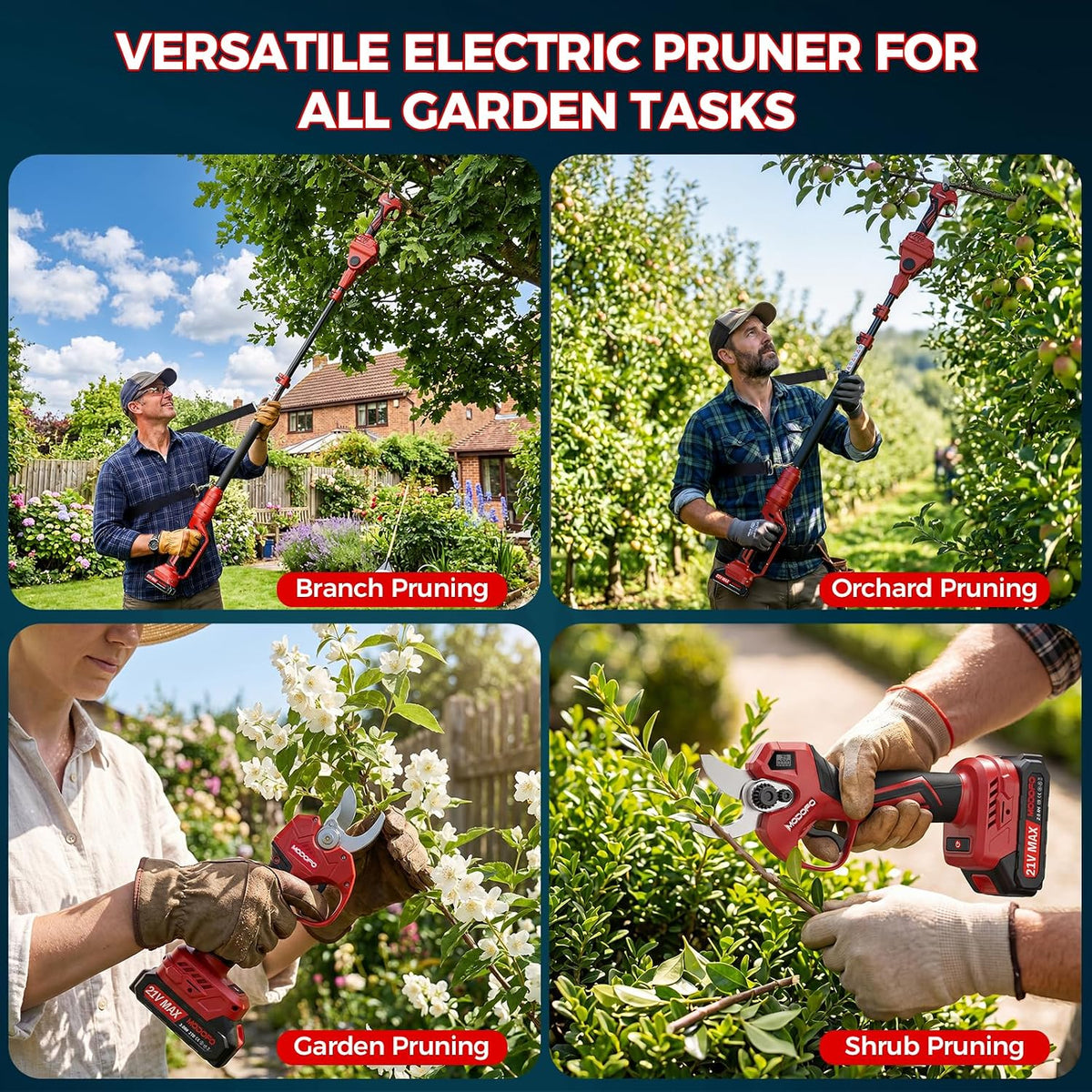 2-in-1 Electric Pruning Shears Cordless with Pole, 2.1" Cutting Diameter Pole Pruning Shears, Brushless Motor, Extra Blade, 2 * 2Ah Batteries, 2 Modes Adjustable Pruning Shears for Tree Flower