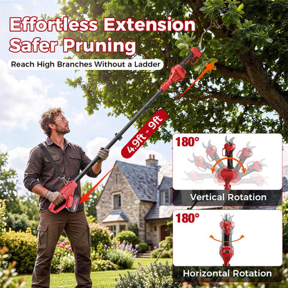 2-in-1 Electric Pruning Shears Cordless with Pole, 2.1" Cutting Diameter Pole Pruning Shears, Brushless Motor, Extra Blade, 2 * 2Ah Batteries, 2 Modes Adjustable Pruning Shears for Tree Flower