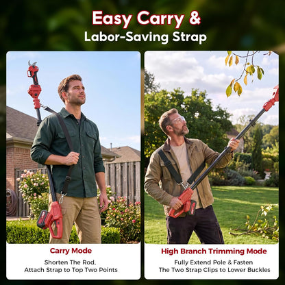 2-in-1 Electric Pruning Shears Cordless with Pole, 2.1" Cutting Diameter Pole Pruning Shears, Brushless Motor, Extra Blade, 2 * 2Ah Batteries, 2 Modes Adjustable Pruning Shears for Tree Flower