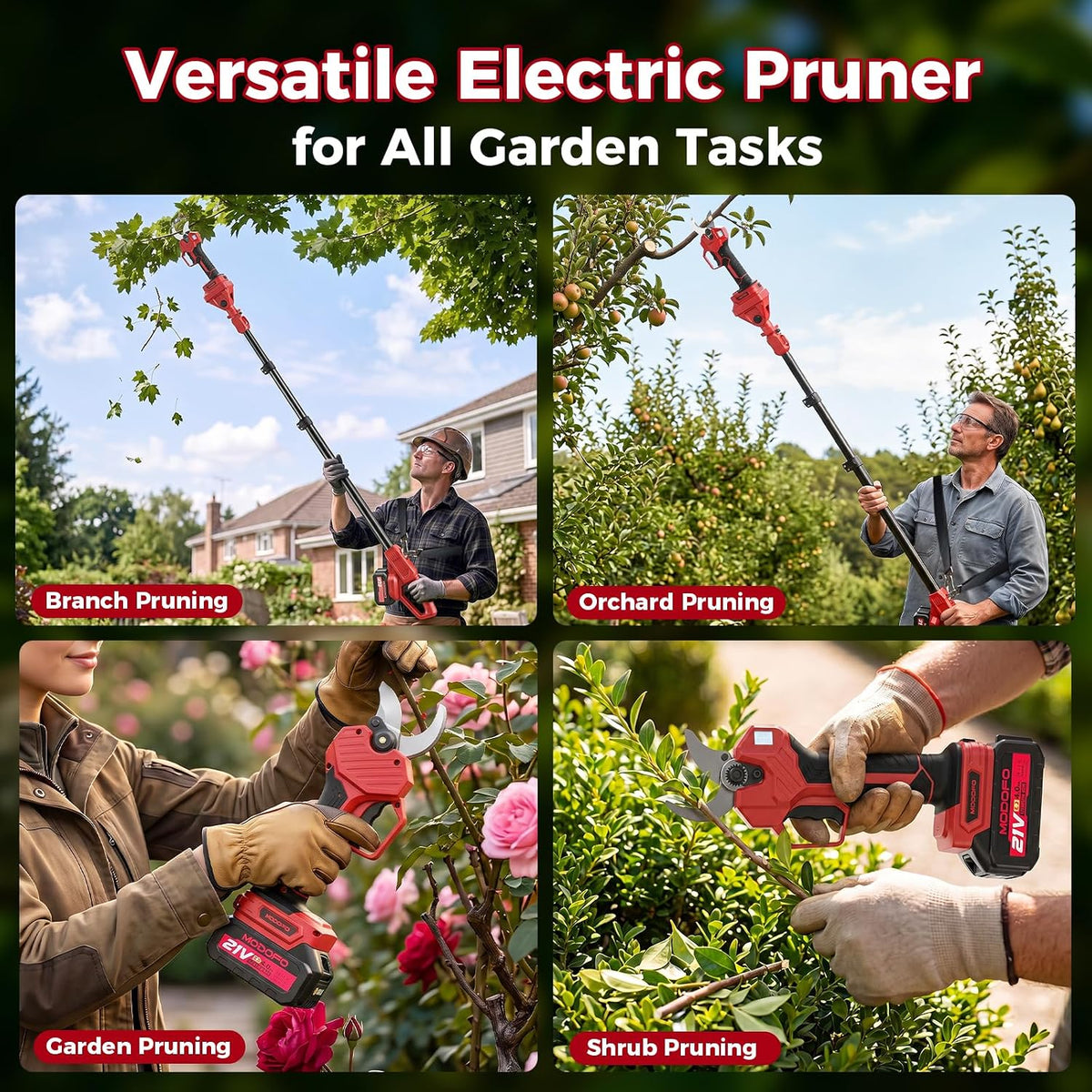 2-in-1 Electric Pruning Shears Cordless with Pole, 2.1" Cutting Diameter Pole Pruning Shears, Brushless Motor, Extra Blade, 2 * 2Ah Batteries, 2 Modes Adjustable Pruning Shears for Tree Flower