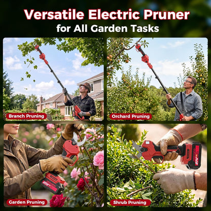2-in-1 Electric Pruning Shears Cordless with Pole, 2.1" Cutting Diameter Pole Pruning Shears, Brushless Motor, Extra Blade, 2 * 2Ah Batteries, 2 Modes Adjustable Pruning Shears for Tree Flower