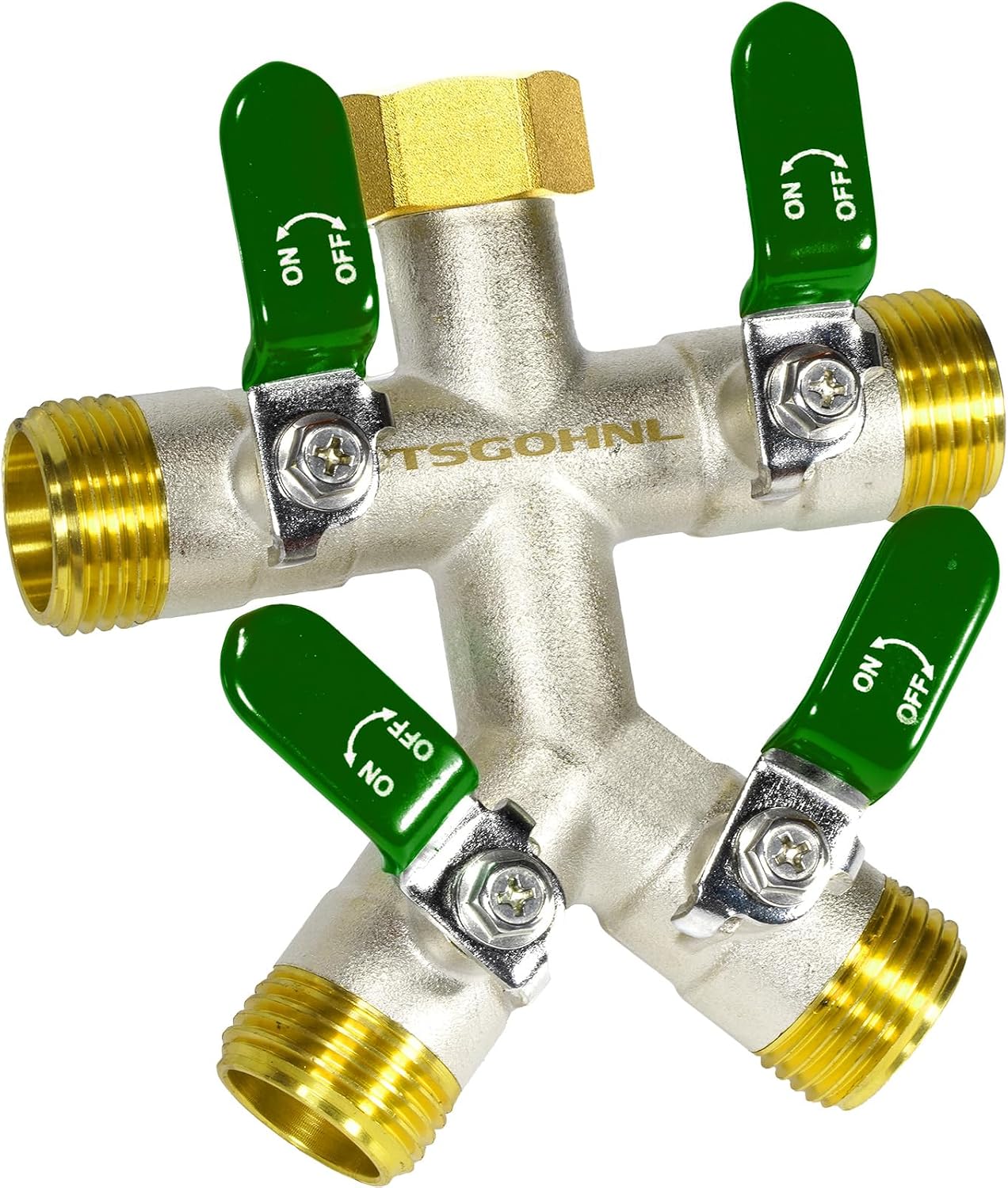 4 Way Garden Hose Splitter, 3/4” GHT Heavy Duty Brass