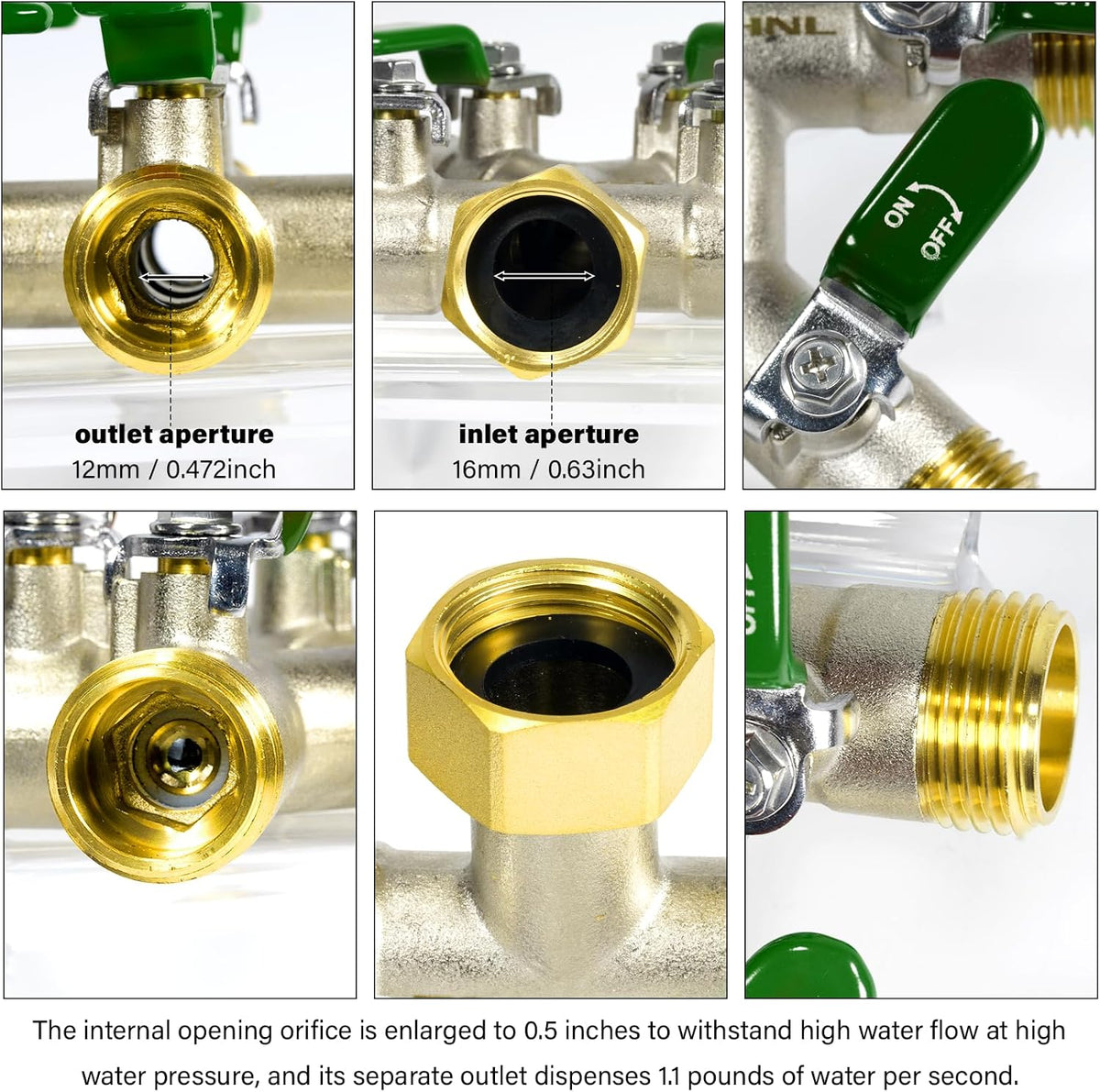 4 Way Garden Hose Splitter, 3/4” GHT Heavy Duty Brass