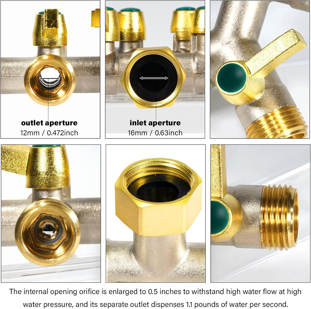 4 Way Garden Hose Splitter, 3/4” GHT Heavy Duty Brass