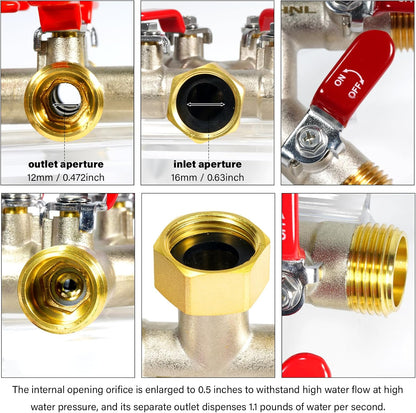 4 Way Garden Hose Splitter, 3/4” GHT Heavy Duty Brass