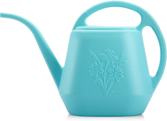 1-Gallon Plastic Watering Can with Comfortable Handle, Garden Watering Cans Long Spout for Indoor Outdoor Watering Plants, Bright Blue