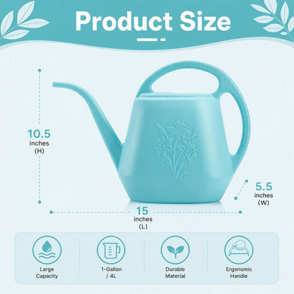 1-Gallon Plastic Watering Can with Comfortable Handle, Garden Watering Cans Long Spout for Indoor Outdoor Watering Plants, Bright Blue