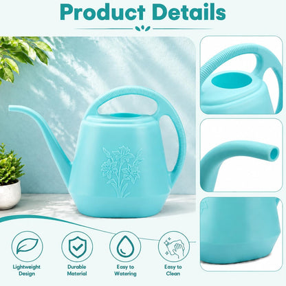 1-Gallon Plastic Watering Can with Comfortable Handle, Garden Watering Cans Long Spout for Indoor Outdoor Watering Plants, Bright Blue