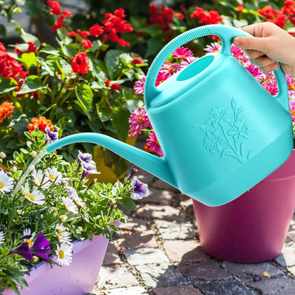 1-Gallon Plastic Watering Can with Comfortable Handle, Garden Watering Cans Long Spout for Indoor Outdoor Watering Plants, Bright Blue