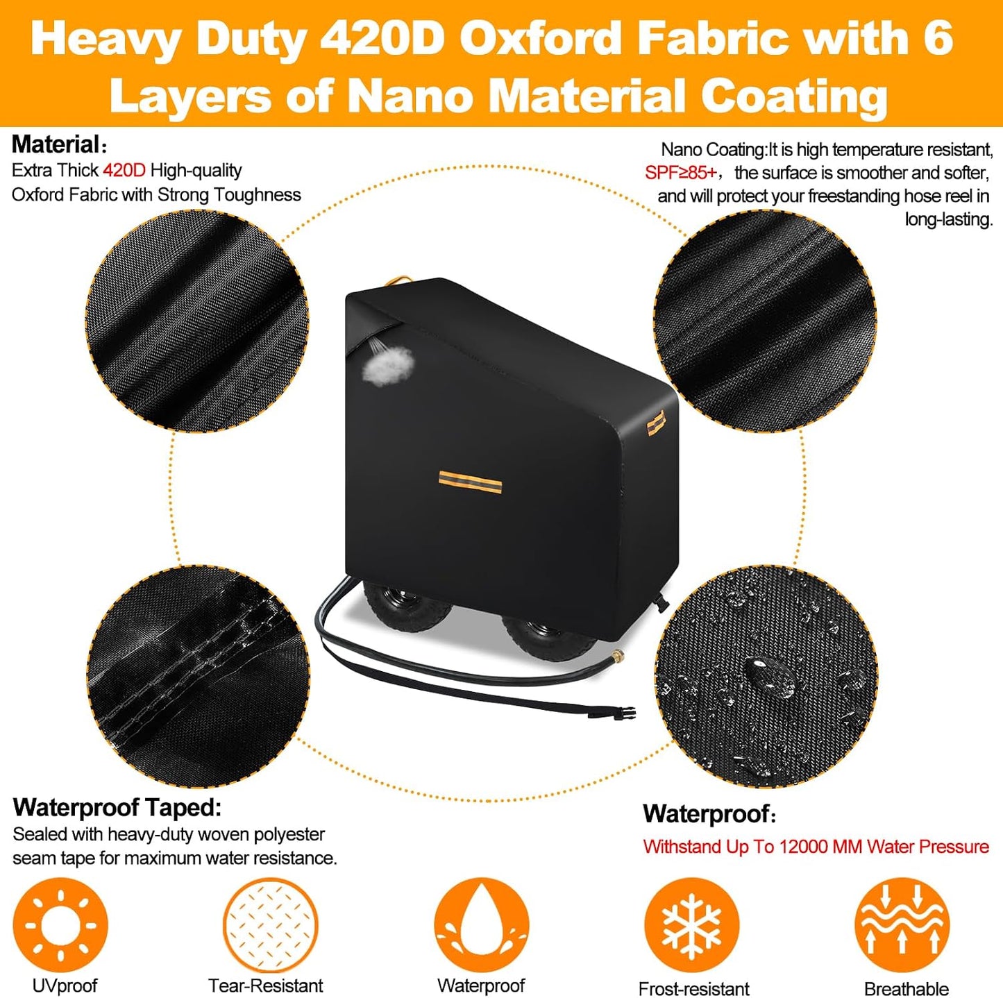 Hose Reel Cart Covers for Outside,420D Hosepipes for Garden, Courtyard