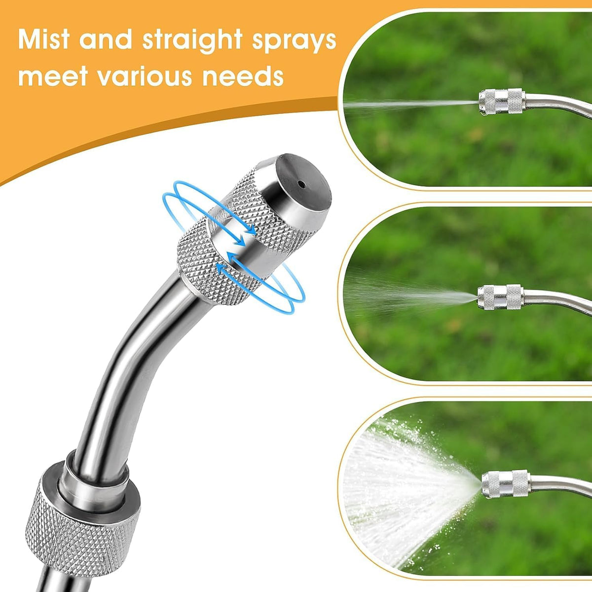 44inch Sprayer Wand, 3/8" & 1/4" Brass Barb Universal Sprayer Wand Replacement, Stainless Steel Sprayer Parts with Shut off Valve & 2 Hose Clamps, Spray Wands for Garden Hose, 1/2" Connector