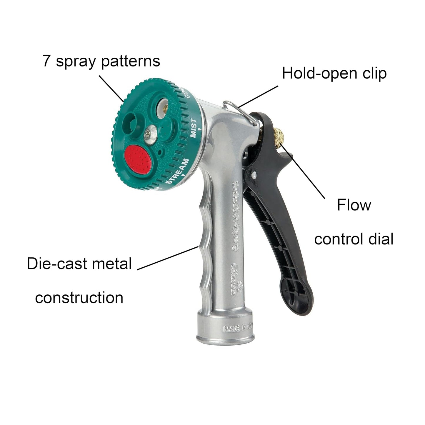 Medium Duty Garden Hose Nozzle with 7 Pre-Set Spray Patterns, Water Hose Nozzle for Watering Garden or Lawn