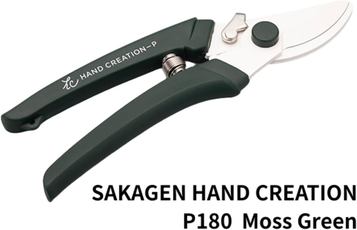 Japanese Hand Pruners - Sakagen Hand Creation, Ultra Sharp Bypass Pruning Shears for Flowers & Gardening, Made in Japan, P-180 (Moss Green)