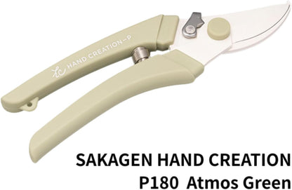 Japanese Hand Pruners - Sakagen Hand Creation, Ultra Sharp Bypass Pruning Shears for Flowers & Gardening, Made in Japan, P-180 (Moss Green)
