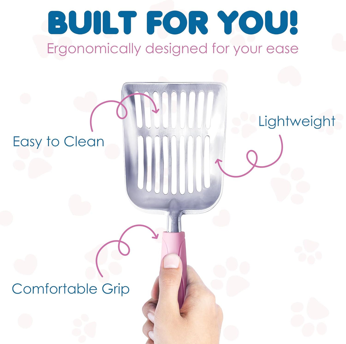Cat Litter Scoop, Life Transforming Cat Scooper, Reduces Hand Fatigue, Saves Clear Litter, Use with Small Litter Type, Makes Scooping Faster and Easier, Pink, 1 pc