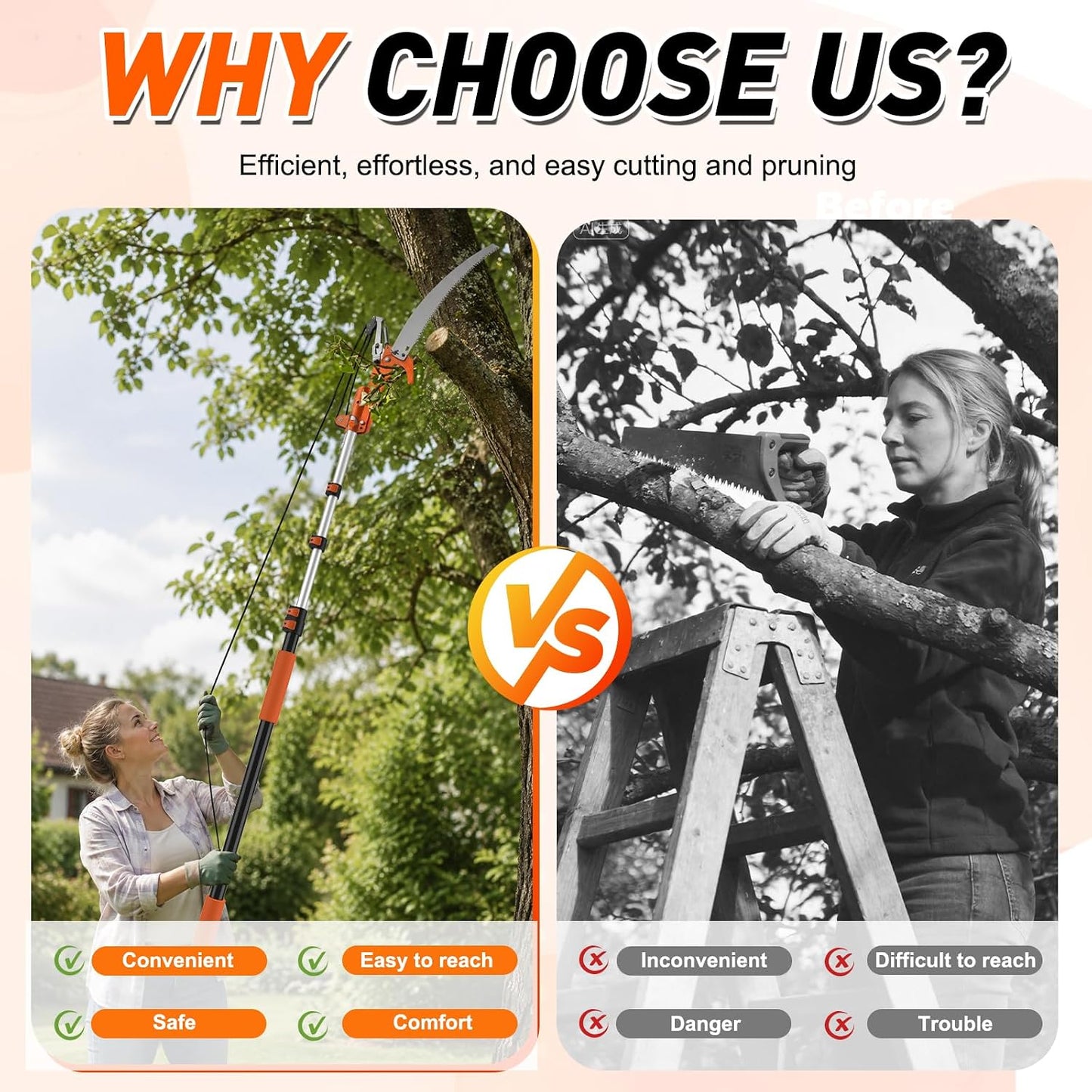 SISUPASSIE 20FT Reach Tree Trimmer, Telescoping Pole Saw with 3-12FT Extension Pole, Manual Tree Pruner Extendable for Yard, Garden, Patios