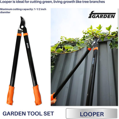 iGarden 3 Piece Combo Garden Tool Set with Lopper, Hedge Shears and Pruner Shears, Tree & Shrub Care Kit