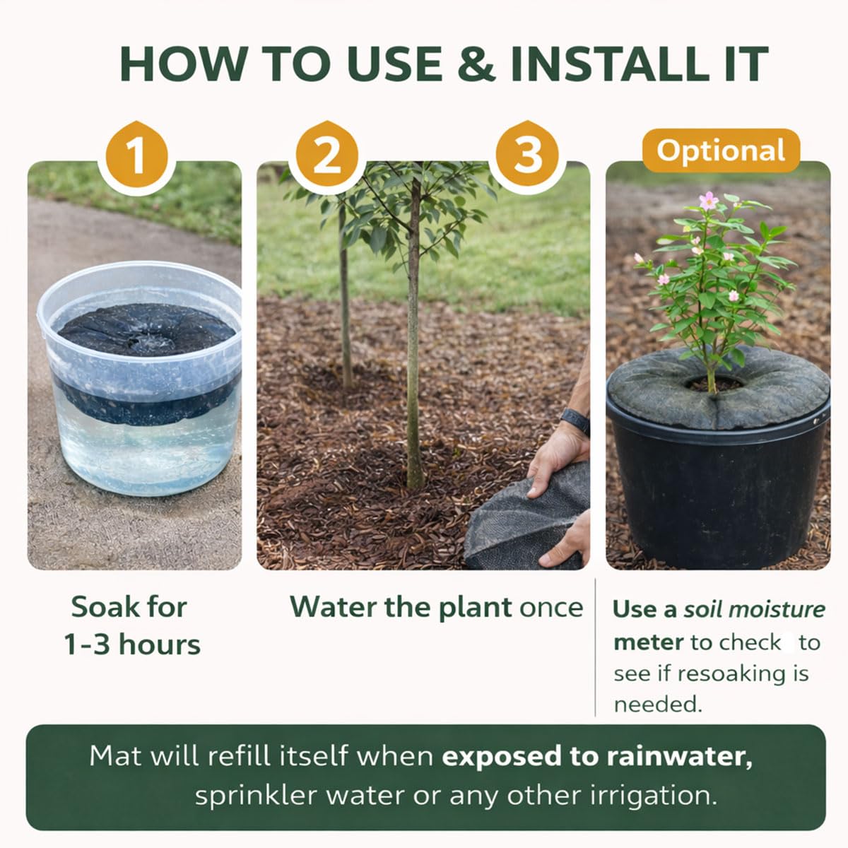 SteadySpring® 24" Smart 30+Day Tree Watering Mat - AUTO Refills with RAIN and Slow Releases As Plant Needs - for Root Balls 11" - 15" Dia Slow Release Technology Prevents Over and Under Watering (1)