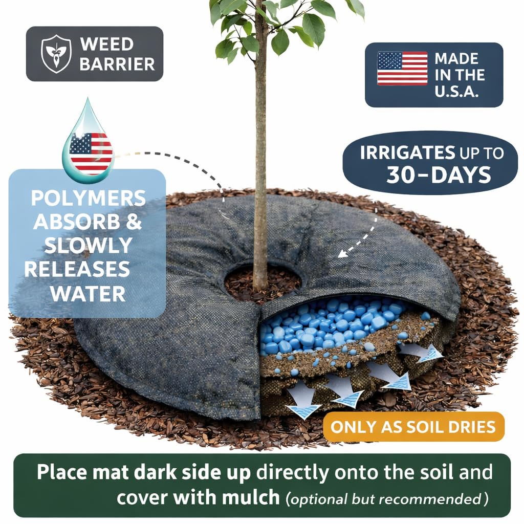 SteadySpring® 24" Smart 30+Day Tree Watering Mat - AUTO Refills with RAIN and Slow Releases As Plant Needs - for Root Balls 11" - 15" Dia Slow Release Technology Prevents Over and Under Watering (1)